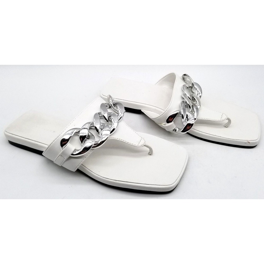 Topshop Womens White  Chain Thong  Slide Sandals US 6.5 EUR 37‎